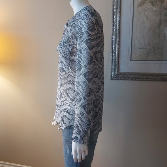 Banana Republic Black, Grey & Ivory Snakeskin Pattern Blouse - Picture 2 of 12